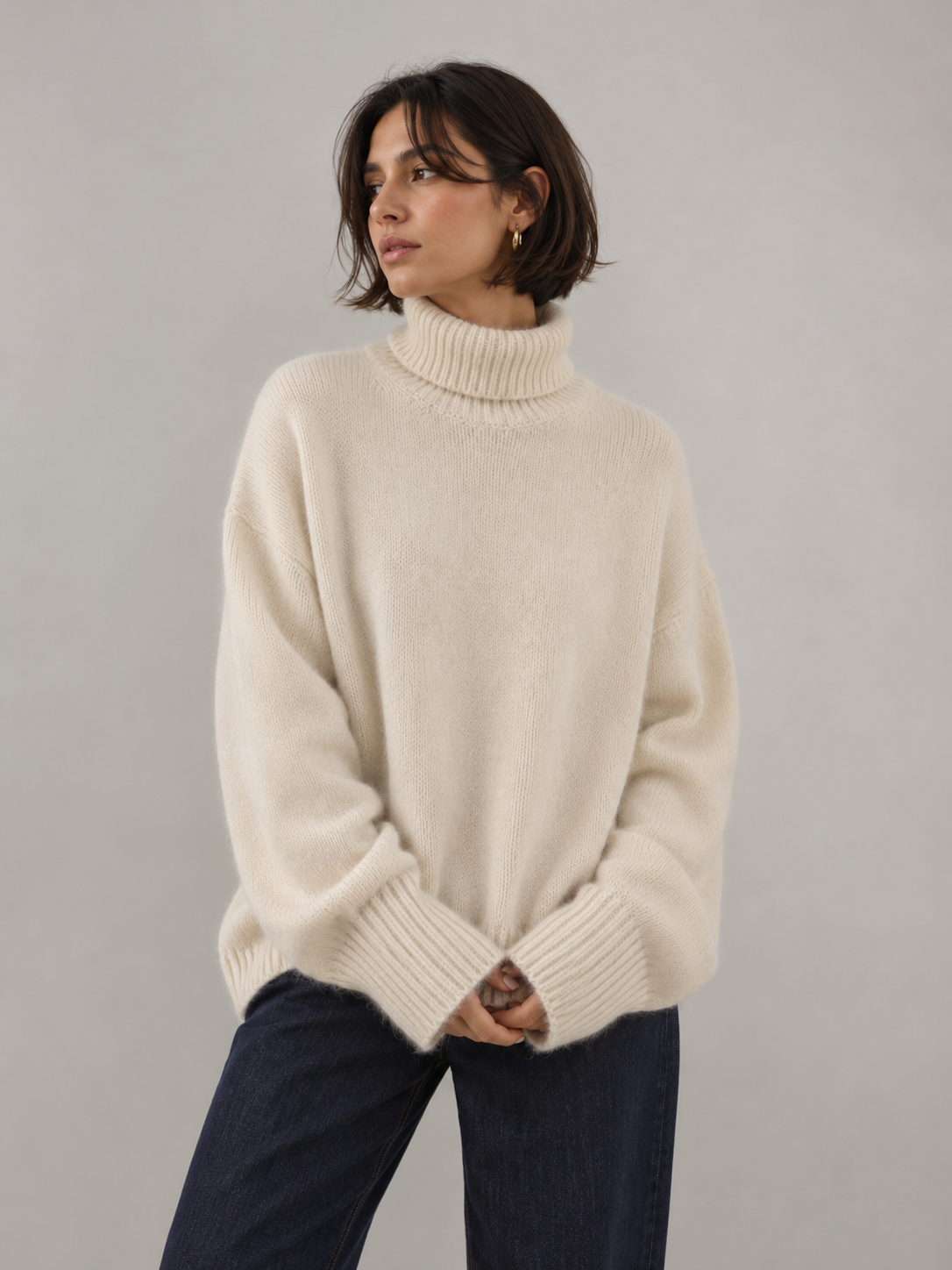 White Cashmere Turtleneck Oversized Sweater