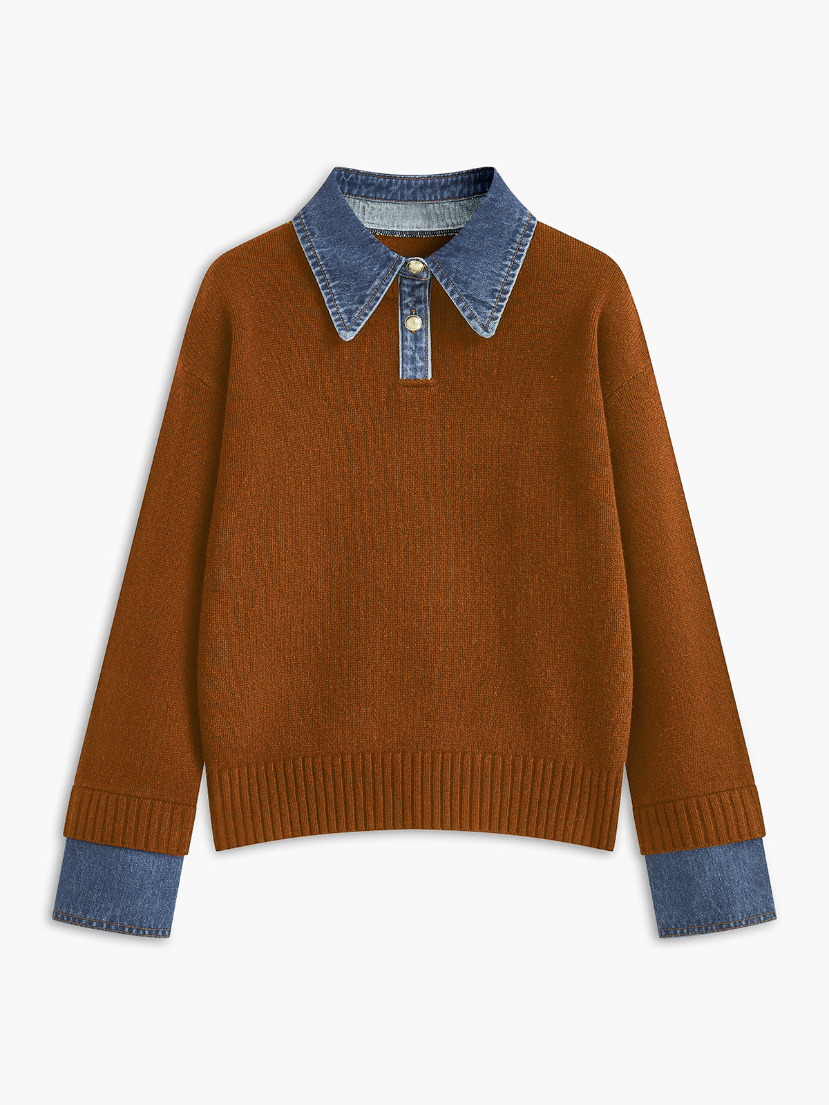 Women's Open Collar Long Sleeve Knit Sweater