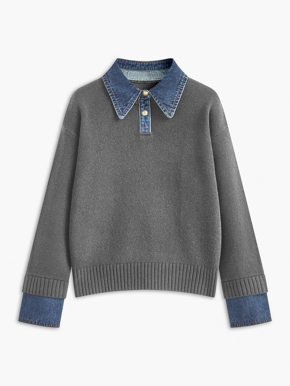 Women's Open Collar Long Sleeve Knit Sweater