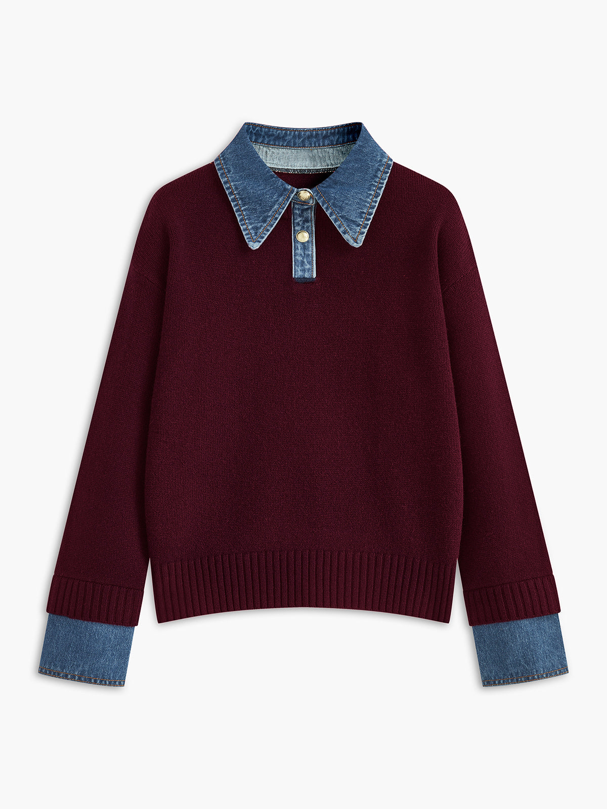 Women's Open Collar Long Sleeve Knit Sweater