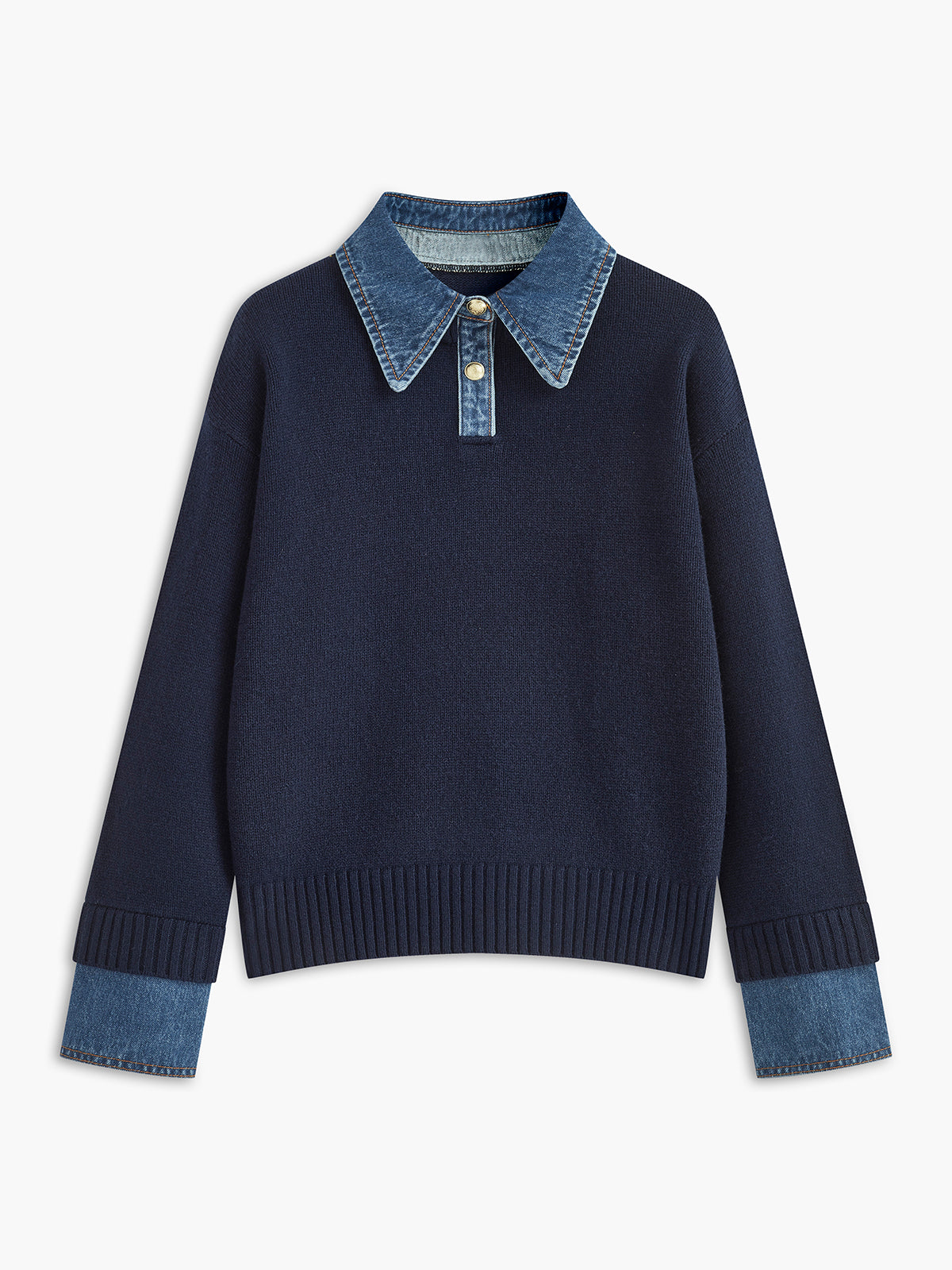 Women's Open Collar Long Sleeve Knit Sweater