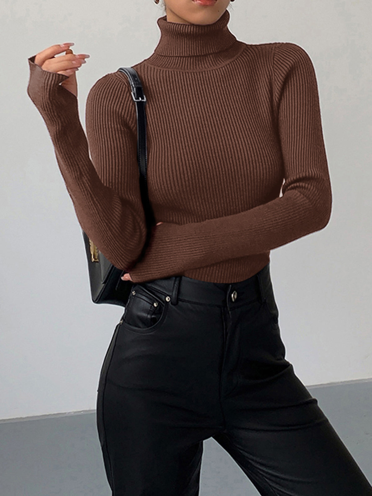 Women's Turtleneck Slim Fit Long Sleeve Knit Top