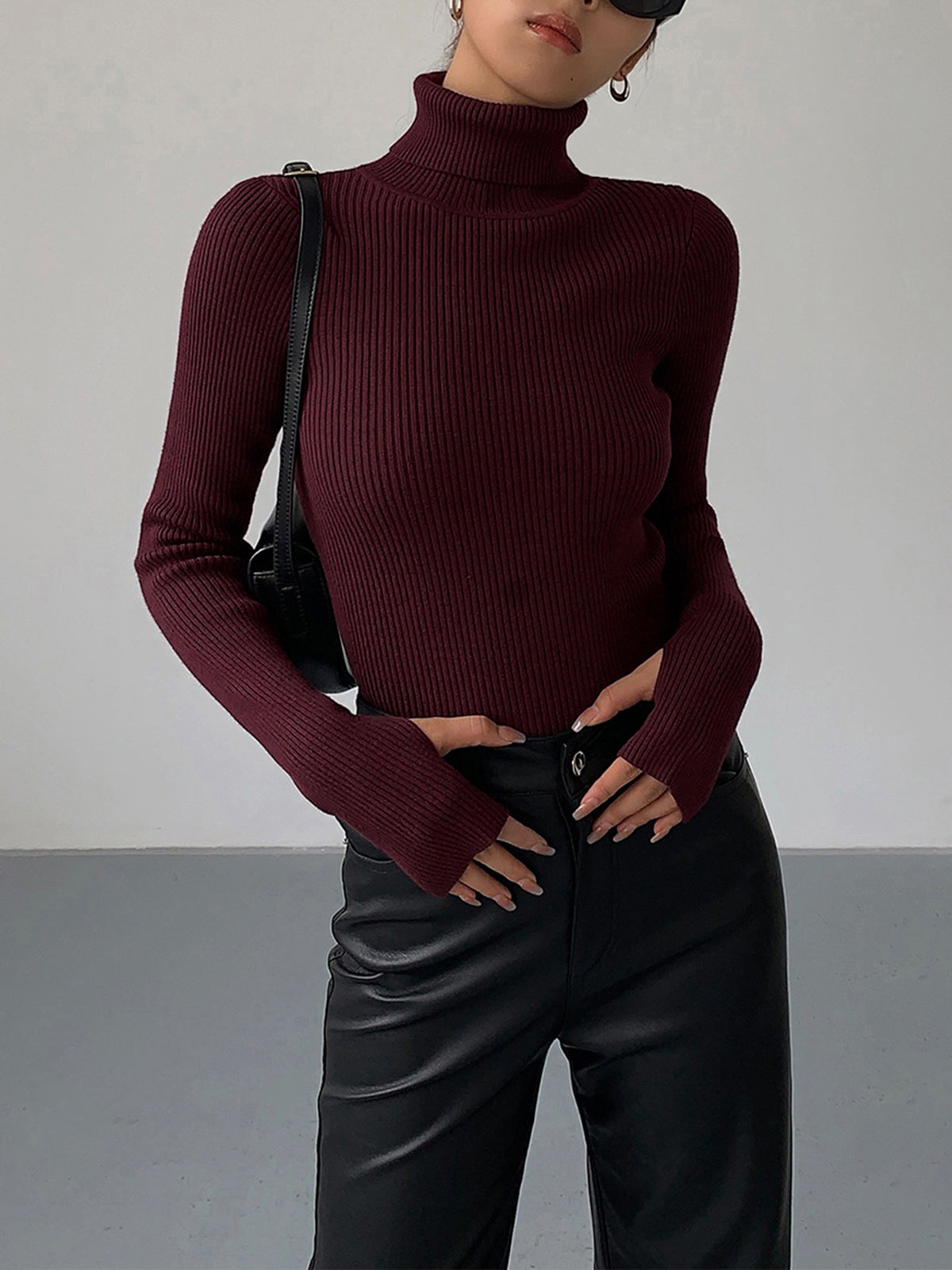 Women's Turtleneck Slim Fit Long Sleeve Knit Top