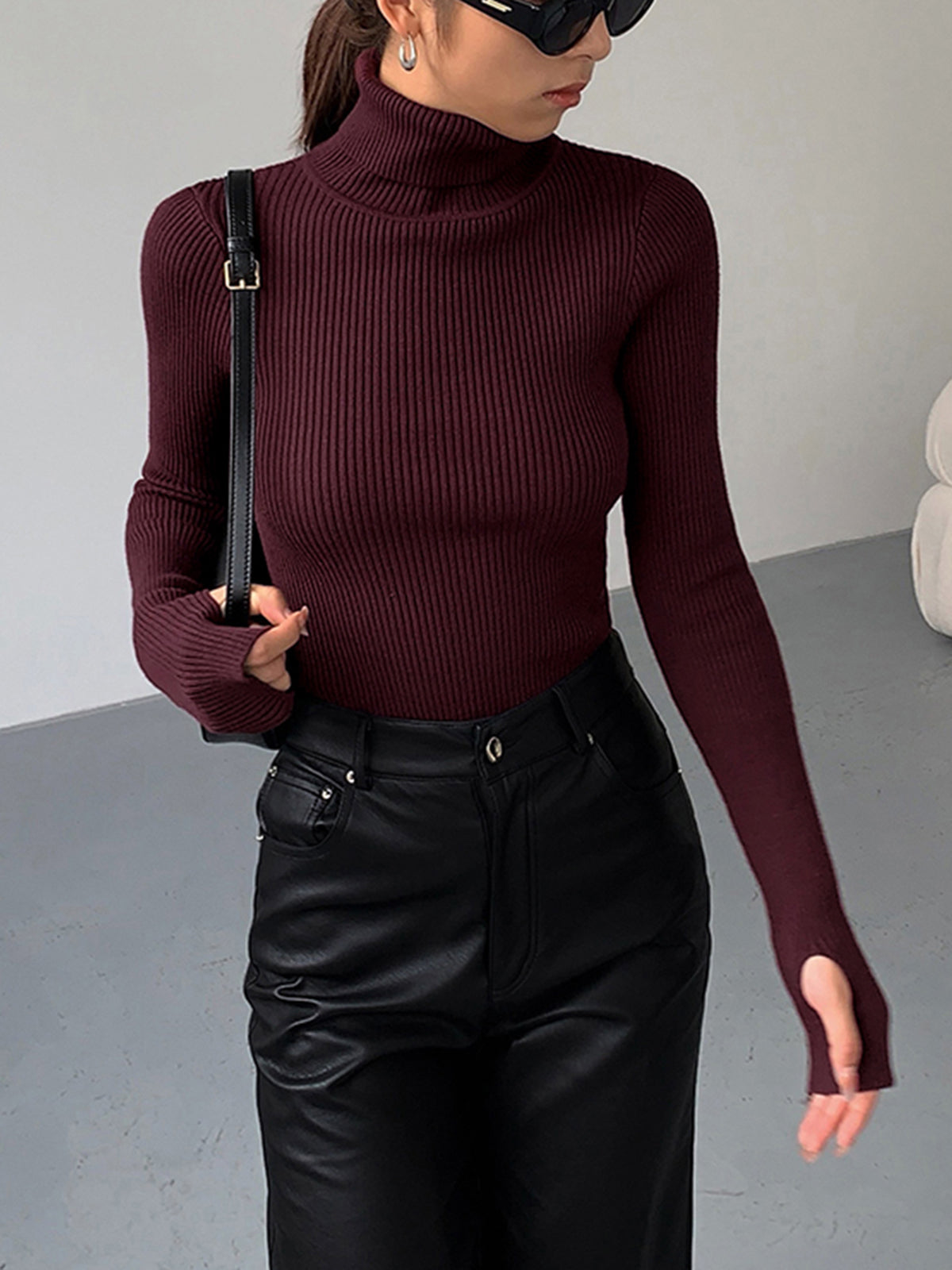 Women's Turtleneck Slim Fit Long Sleeve Knit Top