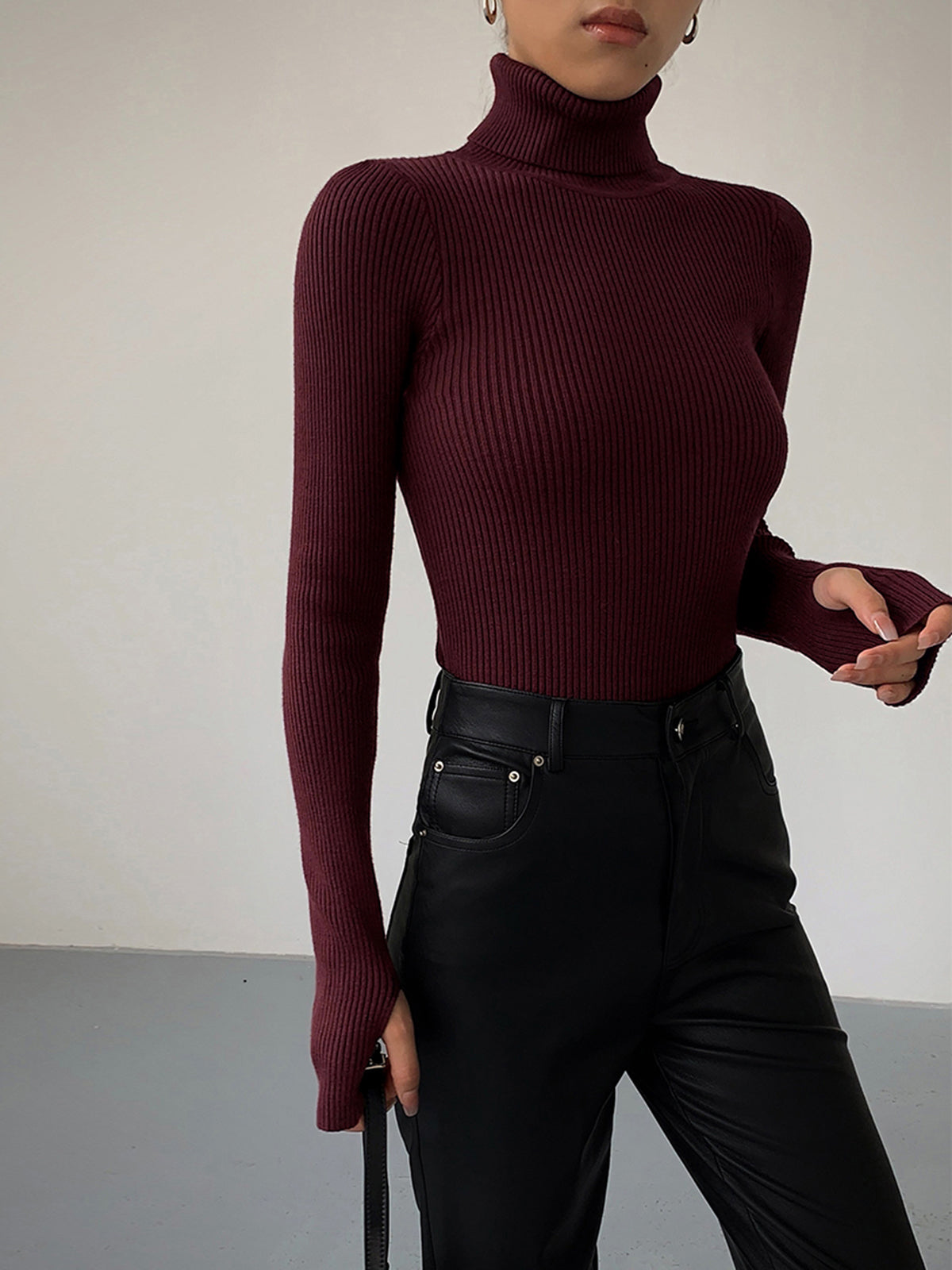 Women's Turtleneck Slim Fit Long Sleeve Knit Top