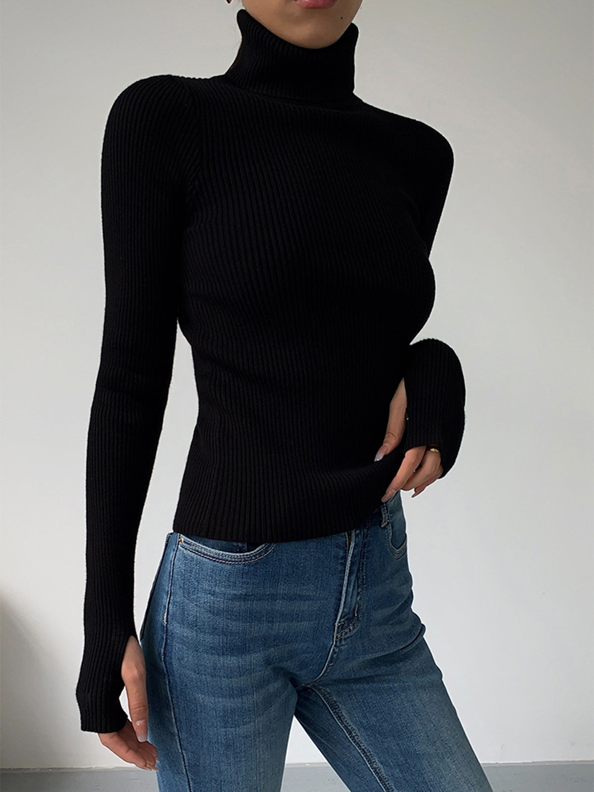 Women's Turtleneck Slim Fit Long Sleeve Knit Top
