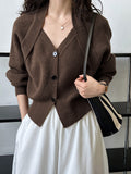 Women's V-Neck Patchwork Button Front Knit Sweater