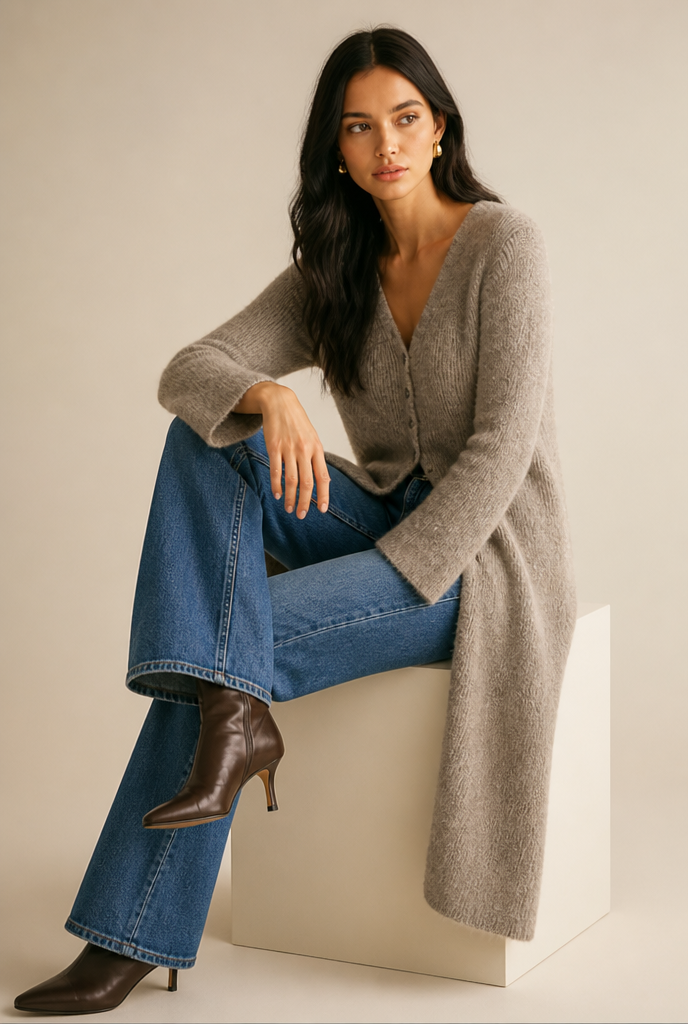 V-Neck Ribbed Maxi Cardigan