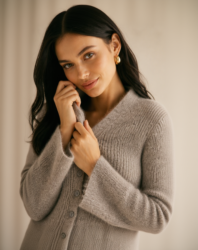 V-Neck Ribbed Maxi Cardigan