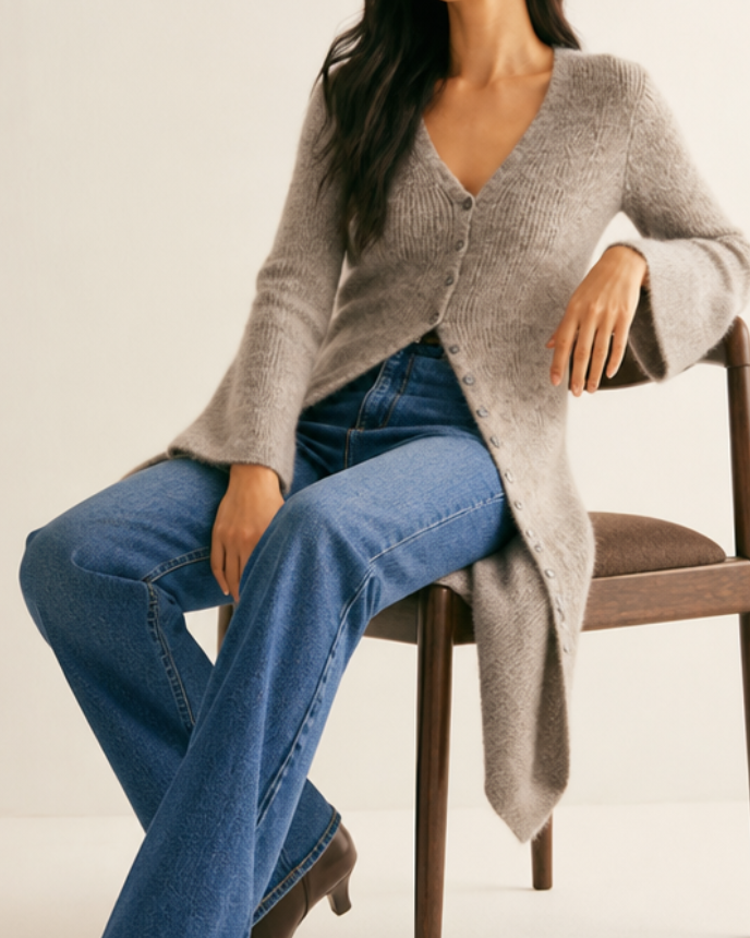 V-Neck Ribbed Maxi Cardigan