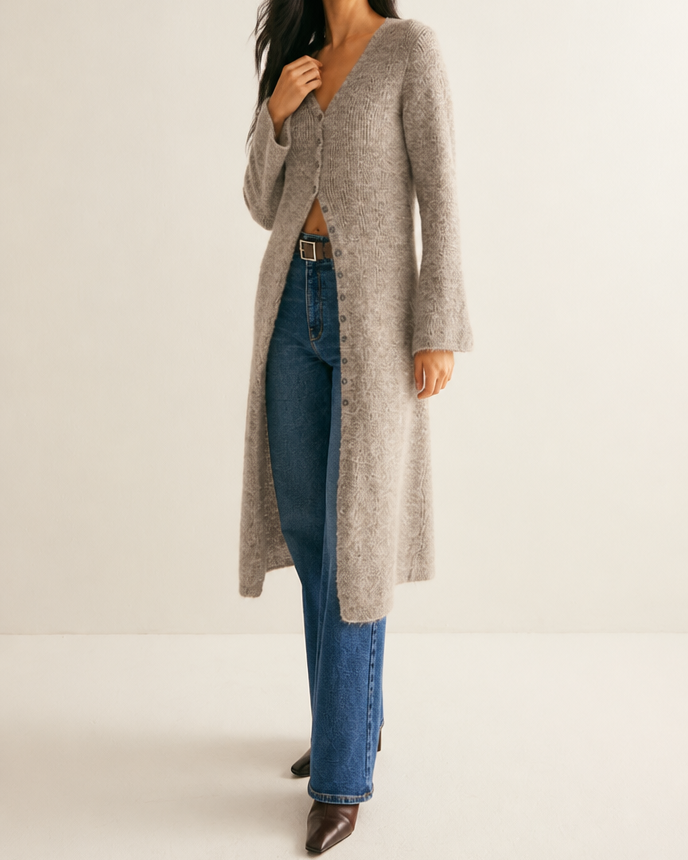 V-Neck Ribbed Maxi Cardigan