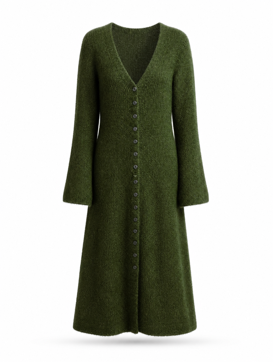V-Neck Ribbed Maxi Cardigan